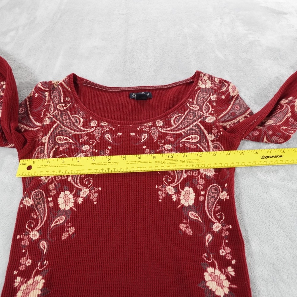 Vtg Y2K Lucky Brand Waffle Knit Thermal Top M Burgundy Long Sleeve Floral Grunge - Picture 6 of 12